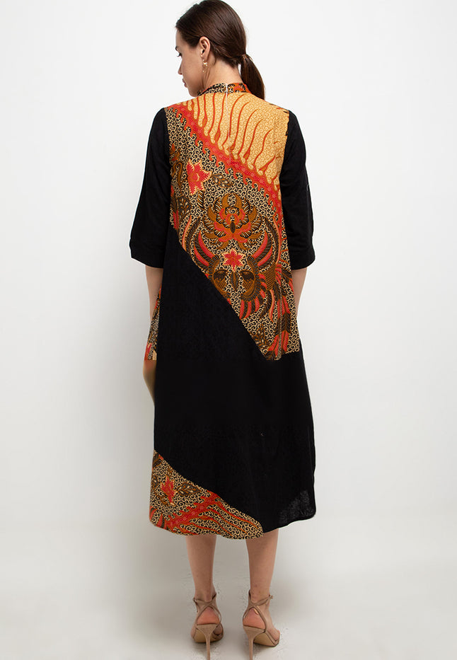 Asymmetric Dress Tie Button 3/4-length Sleeves Tara Cut&Sew+Lining