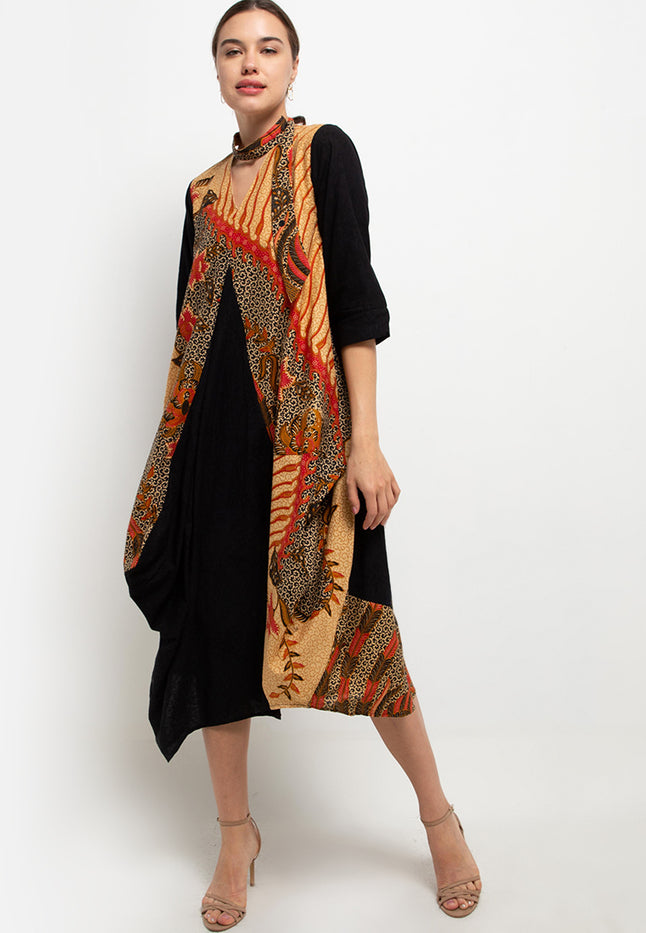 Asymmetric Dress Tie Button 3/4-length Sleeves Tara Cut&Sew+Lining