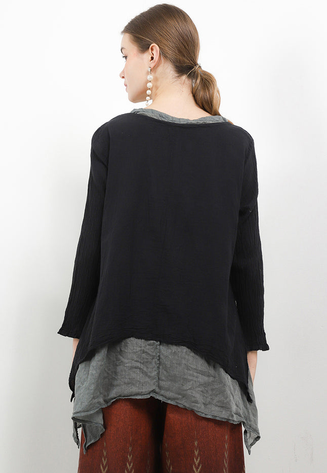 Blouse Loose A-Line 1RightPocket C&S Long/Sleeve