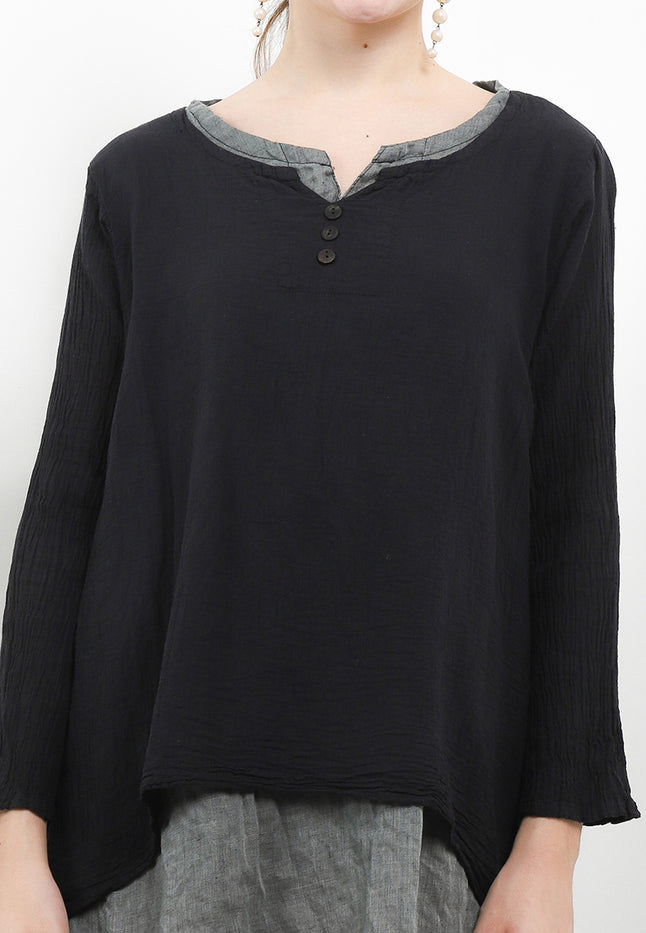 Blouse Loose A-Line 1RightPocket C&S Long/Sleeve