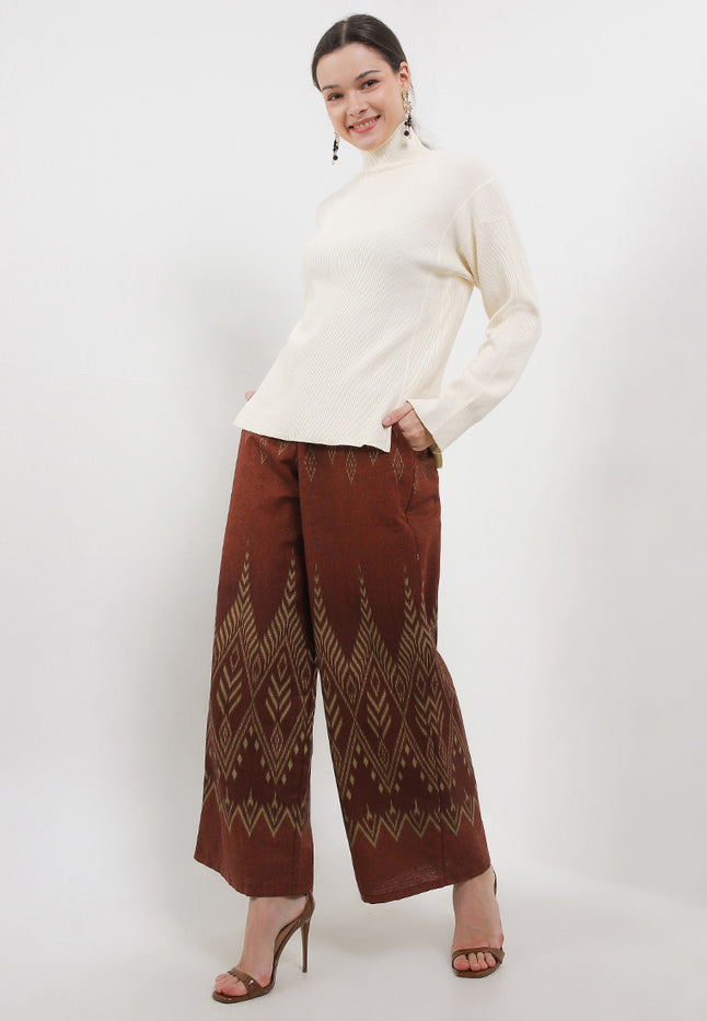 Elastic-waisted Long Pants Batik Rang2-Terracotta