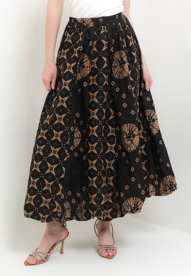 Elastic-waisted Long Skirt Balloon Cut&Sew+Lining