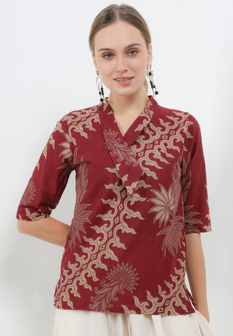 Blouse TieButton 3/4-length Sleeves