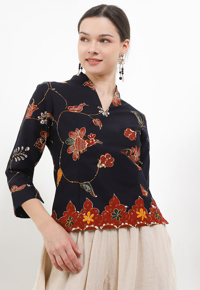 Blouse Swan-necked 7/8-length Sleeve+Lining