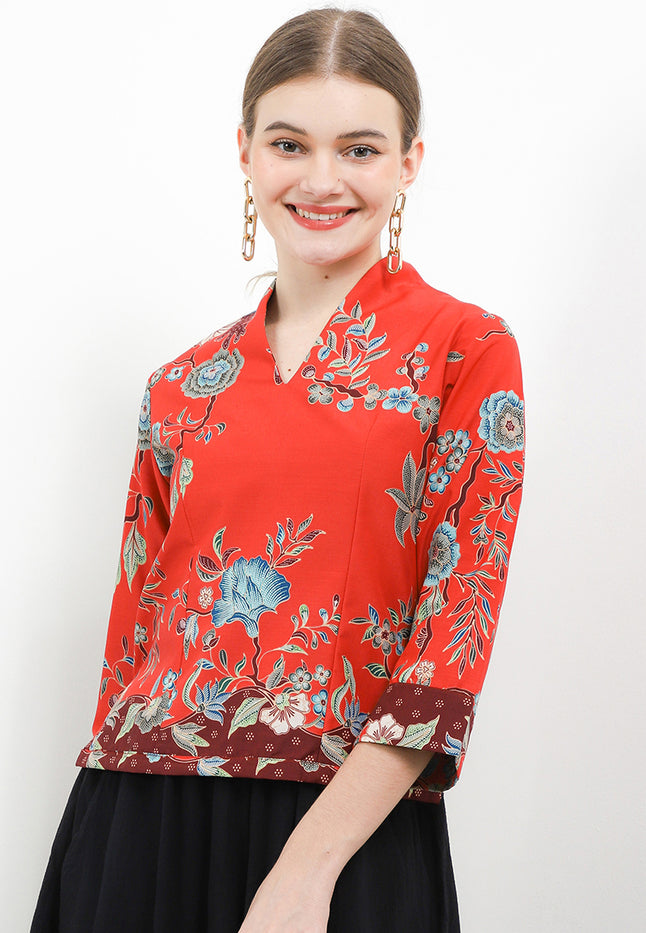 Blouse Swan-necked 7/8-length Sleeves+Lining