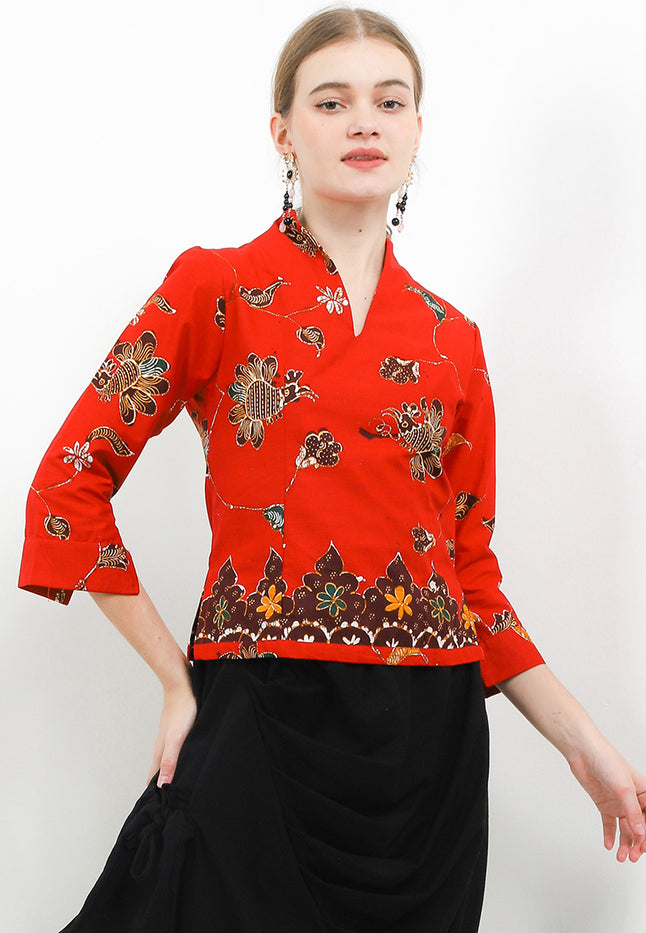 Blouse Swan-necked 7/8-length Sleeves+Lining