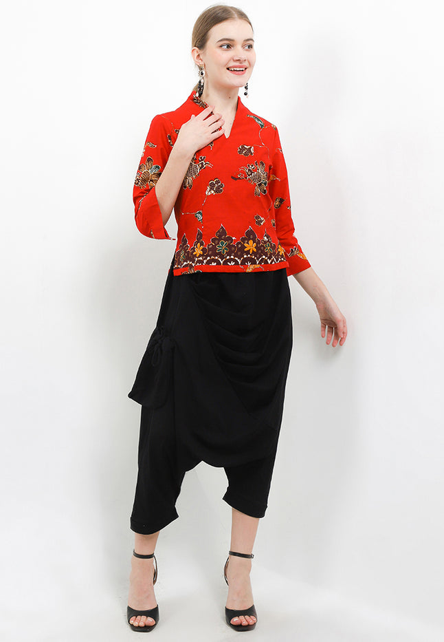 Blouse Swan-necked 7/8-length Sleeves+Lining