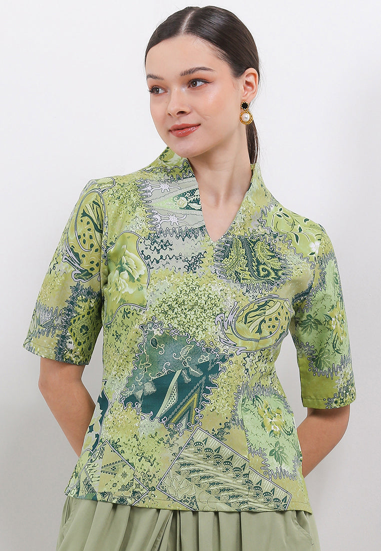 Blouse Swan-necked Short/Sleeve+Lining