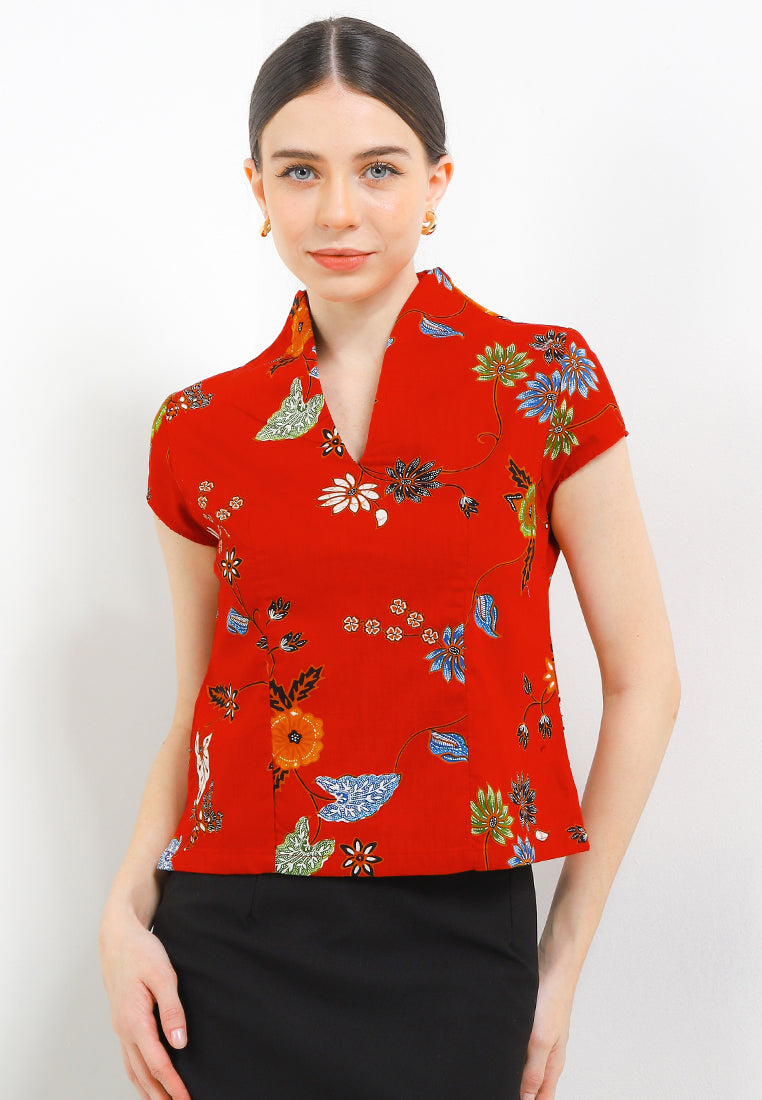 Blouse Swan-Necked CAP-Sleeve+Lining