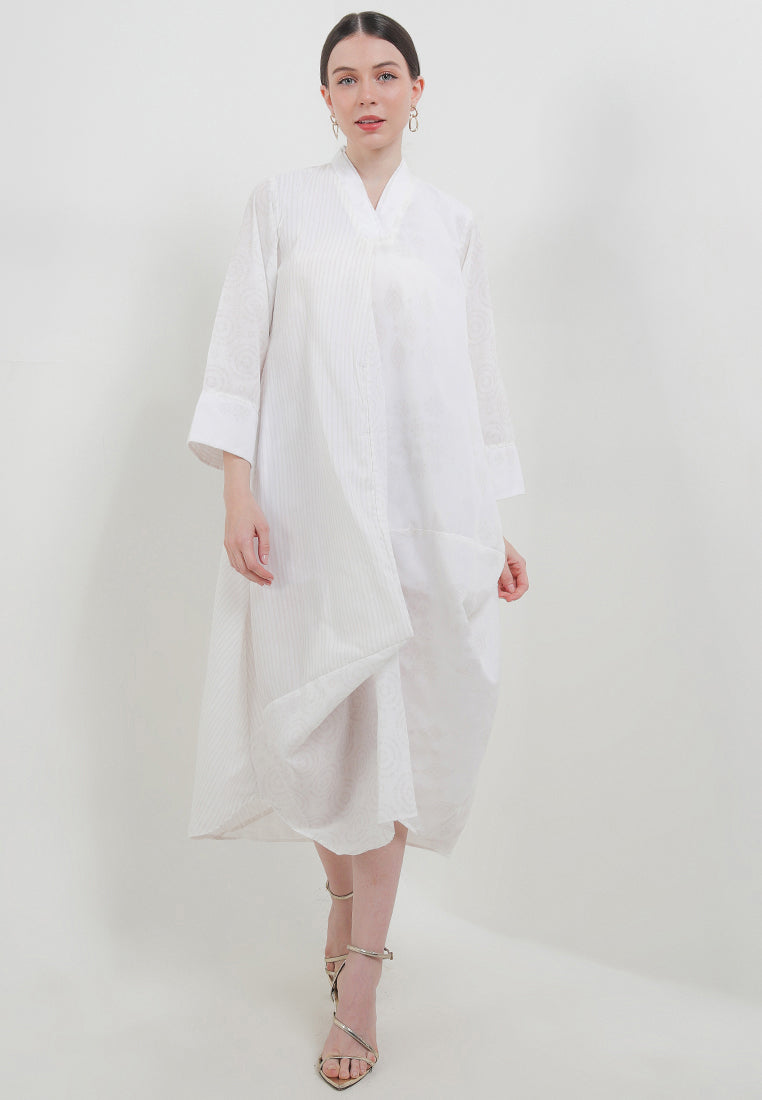 Asymmetric Dress V-Double Long/Sleeve C&S+Lining