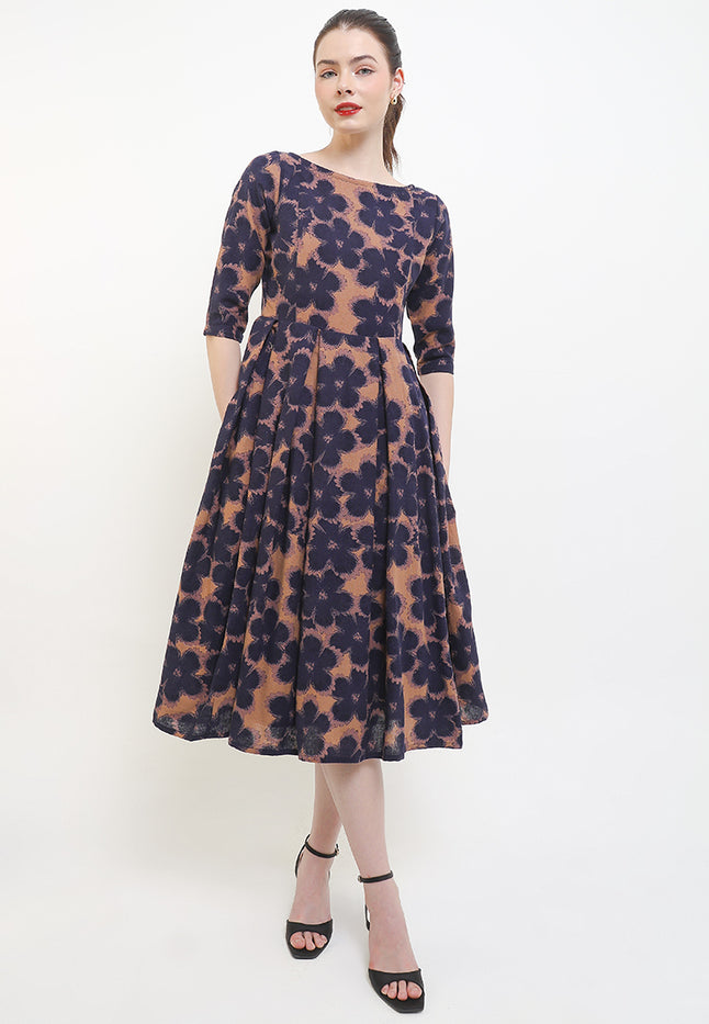 D.Classic Pleated 50's Sabrina 3/4-Slv+TTLining