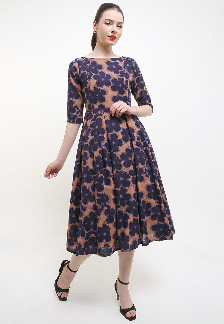 D.Classic Pleated 50's Sabrina 3/4-Slv+TTLining