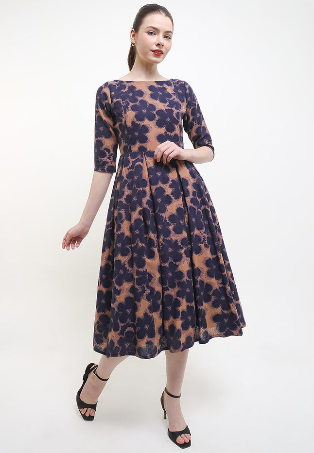 D.Classic Pleated 50's Sabrina 3/4-Slv+TTLining