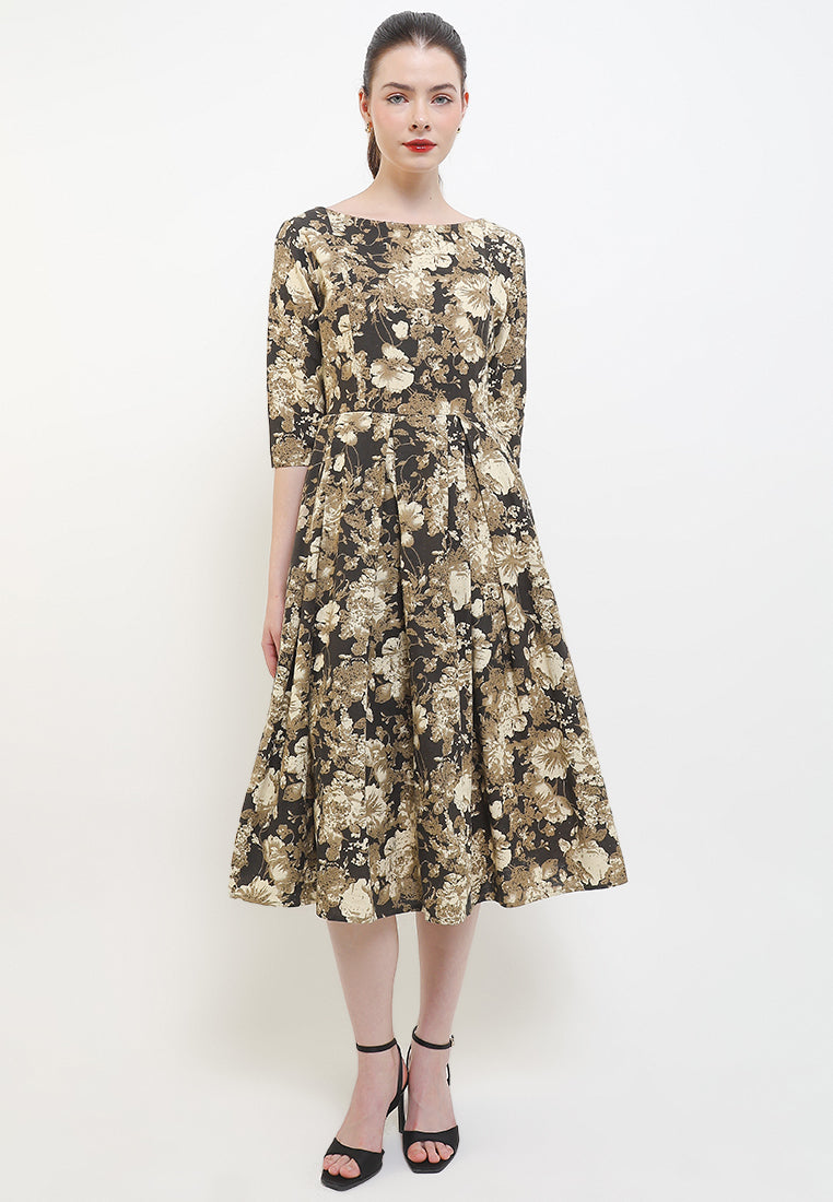 D.Classic Pleated 50's Sabrina 3/4-Slv+TTLining