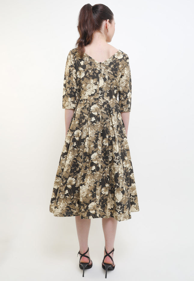 D.Classic Pleated 50's Sabrina 3/4-Slv+TTLining