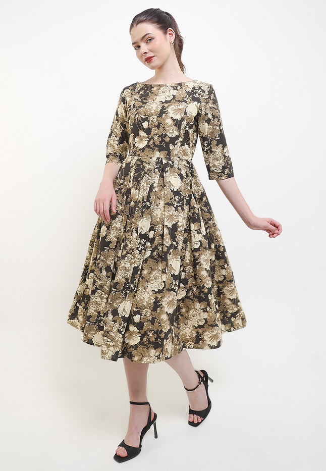 D.Classic Pleated 50's Sabrina 3/4-Slv+TTLining
