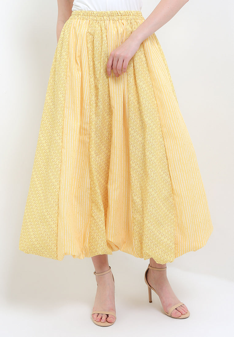 Elastic-waisted Long Skirt Balloon Cut&Sew+Lining