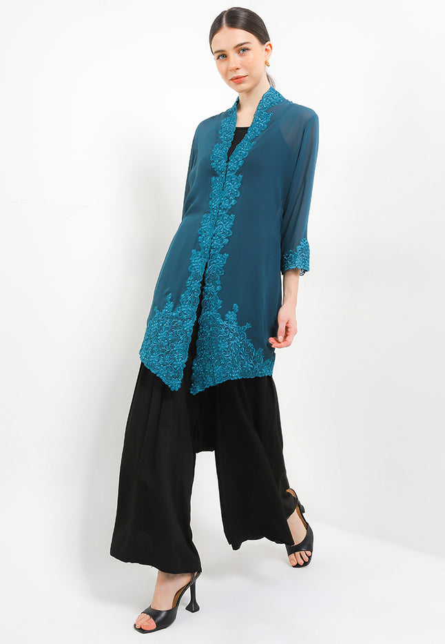 Embroidery Long Kebaya 7/8/Sleeve-Seret Pecah Kopi