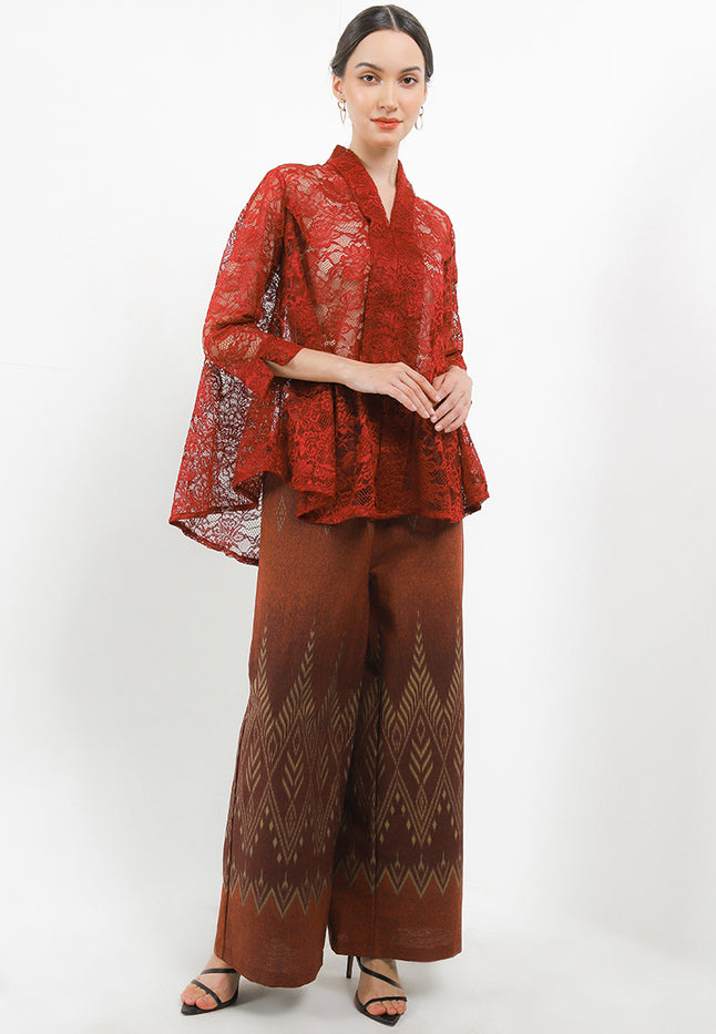 Elastic-waisted Long Pants Batik Rang2-Terracotta