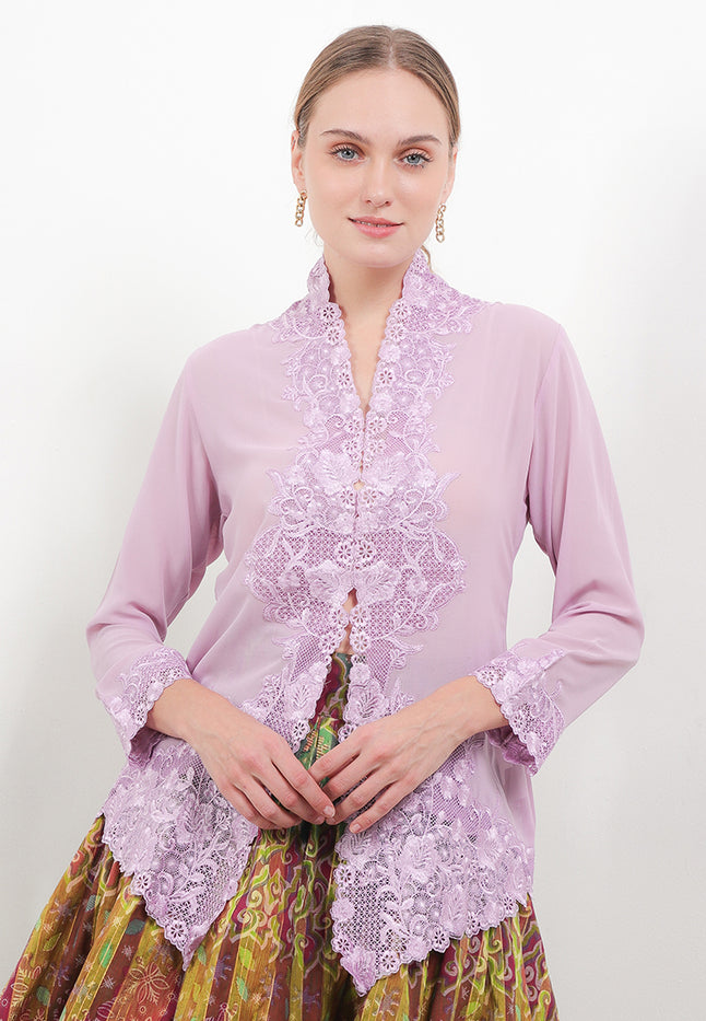 Embroidery Kebaya Classic Long/Sleeve-Gacluk Kopi