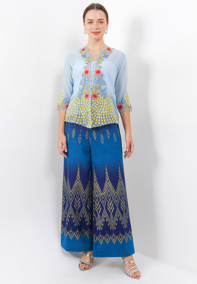 Elastic-waisted Long Pants Batik Rang2-Blue