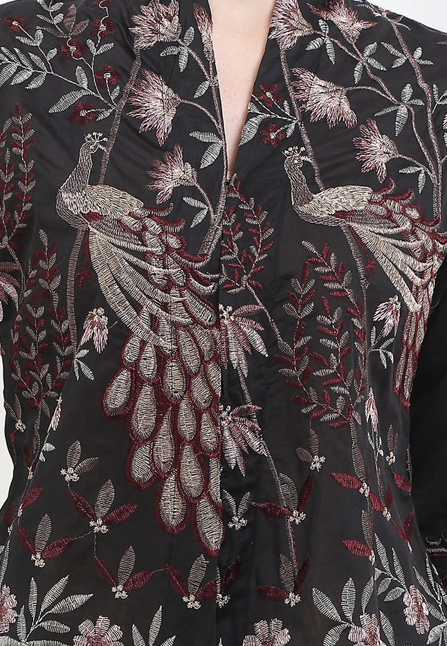 Kebaya Embroidery-Peacock 7/8-Sleeve