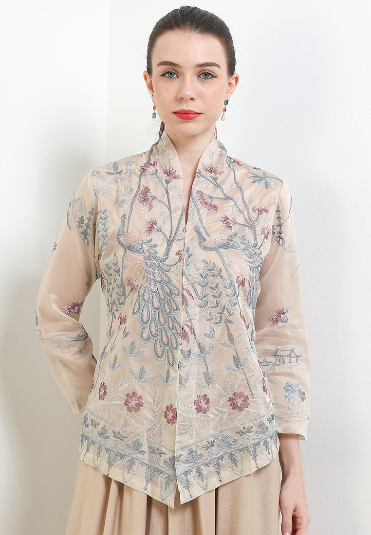 Kebaya Embroidery-Peacock 7/8-Sleeve