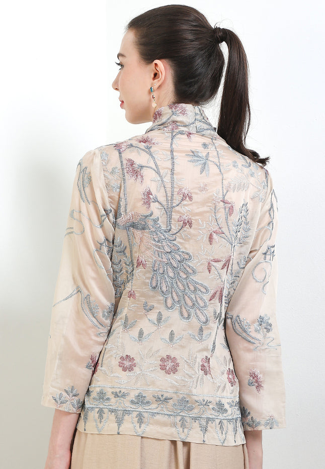 Kebaya Embroidery-Peacock 7/8-Sleeve