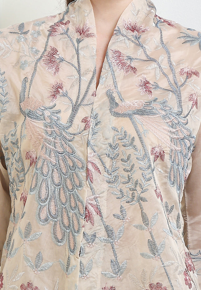 Kebaya Embroidery-Peacock 7/8-Sleeve