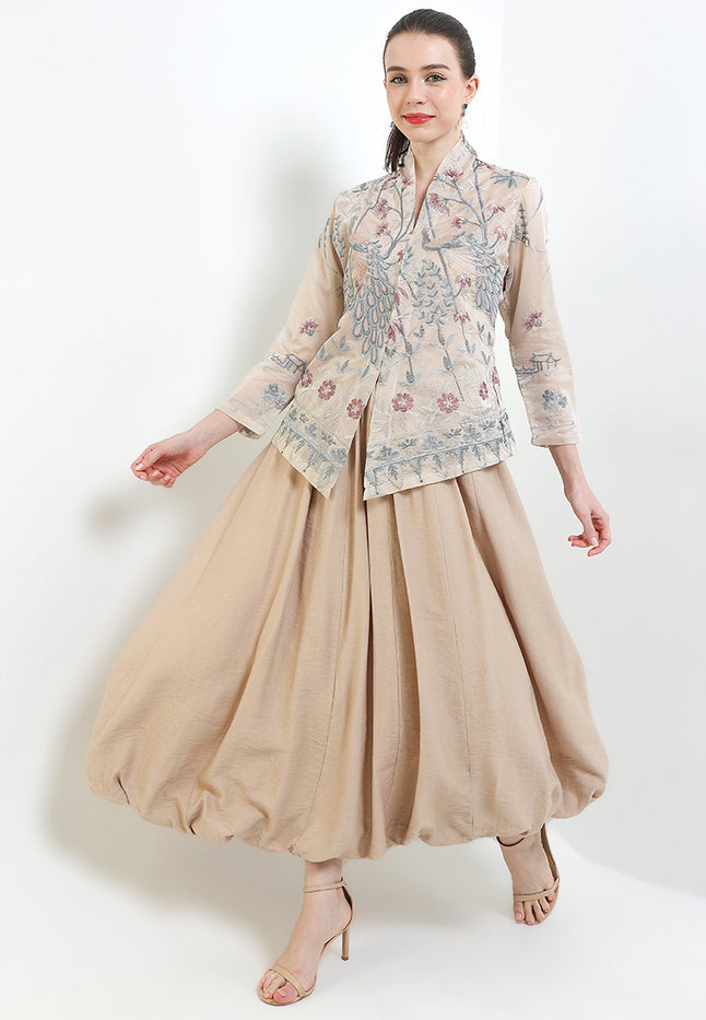 Kebaya Embroidery-Peacock 7/8-Sleeve