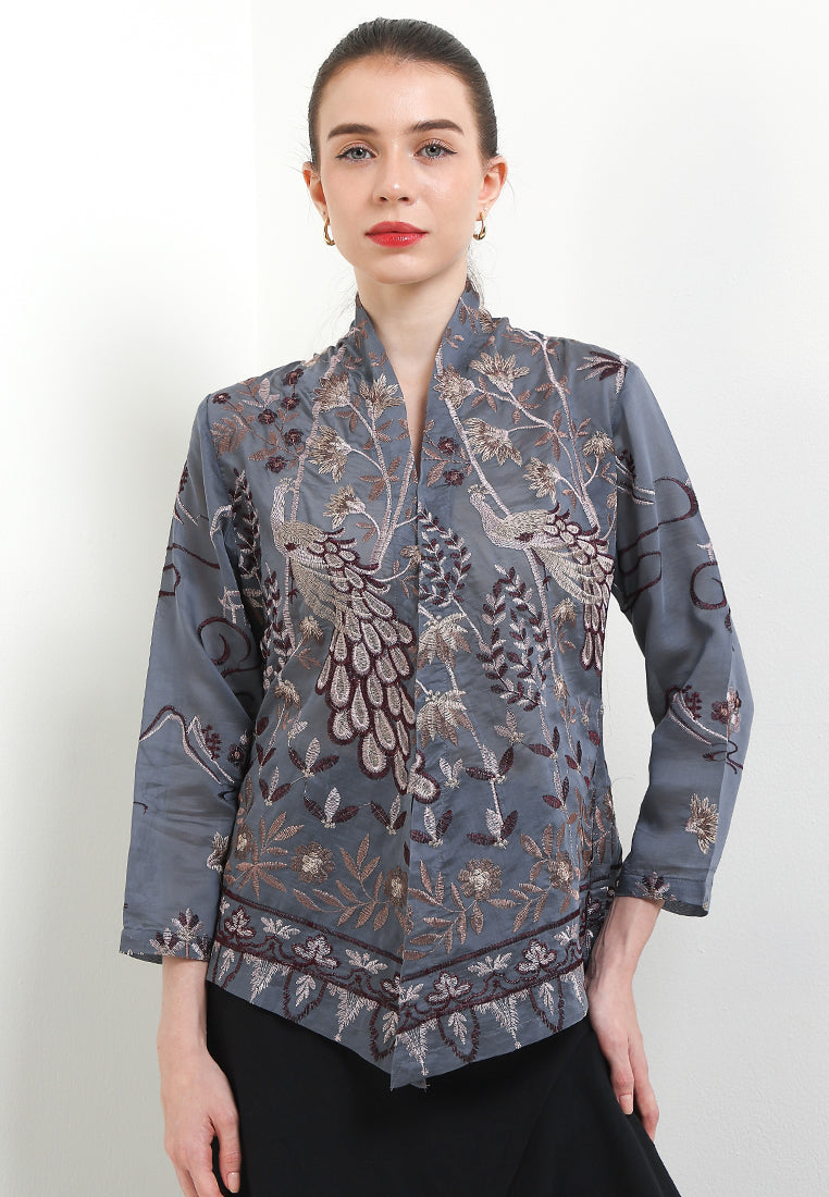 Kebaya Embroidery-Peacock 7/8-Sleeve
