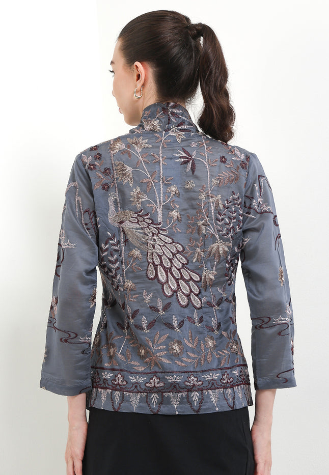 Kebaya Embroidery-Peacock 7/8-Sleeve