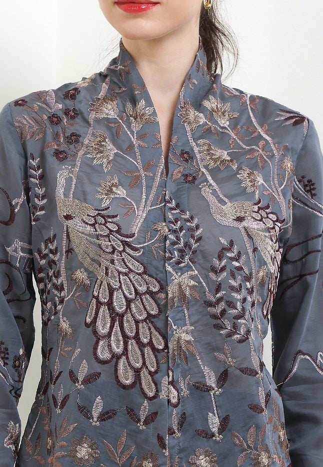 Kebaya Embroidery-Peacock 7/8-Sleeve