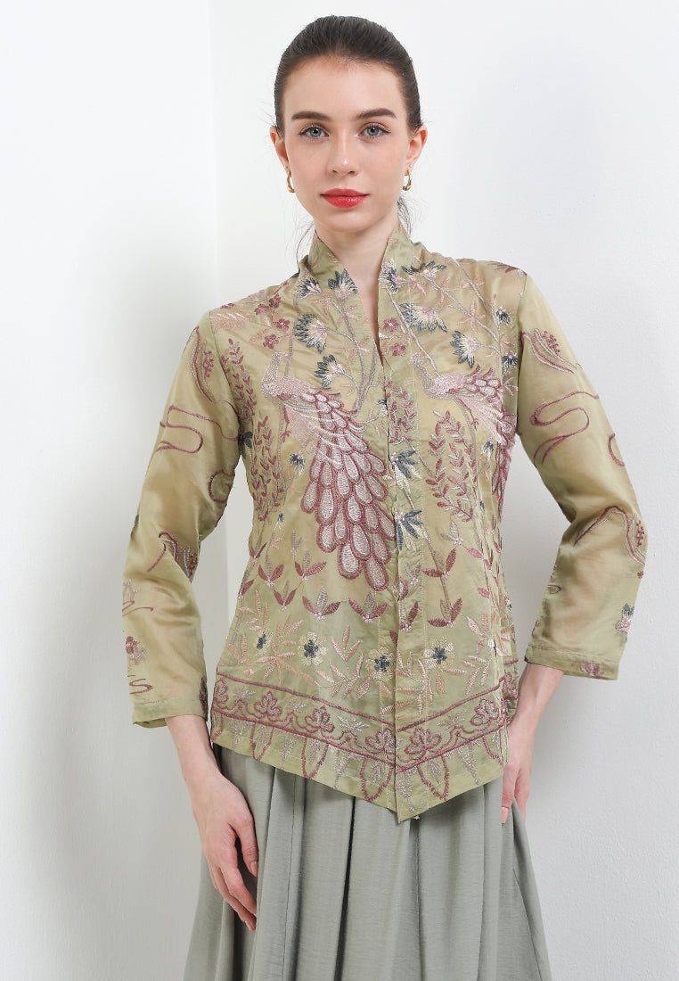 Kebaya Embroidery-Peacock 7/8-Sleeve
