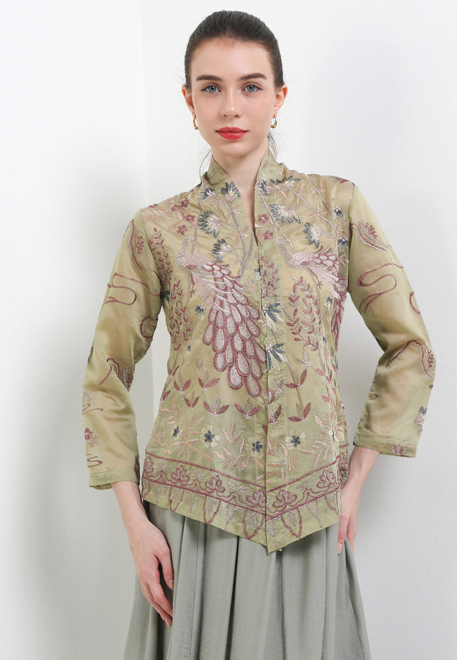 Kebaya Embroidery-Peacock 7/8-Sleeve