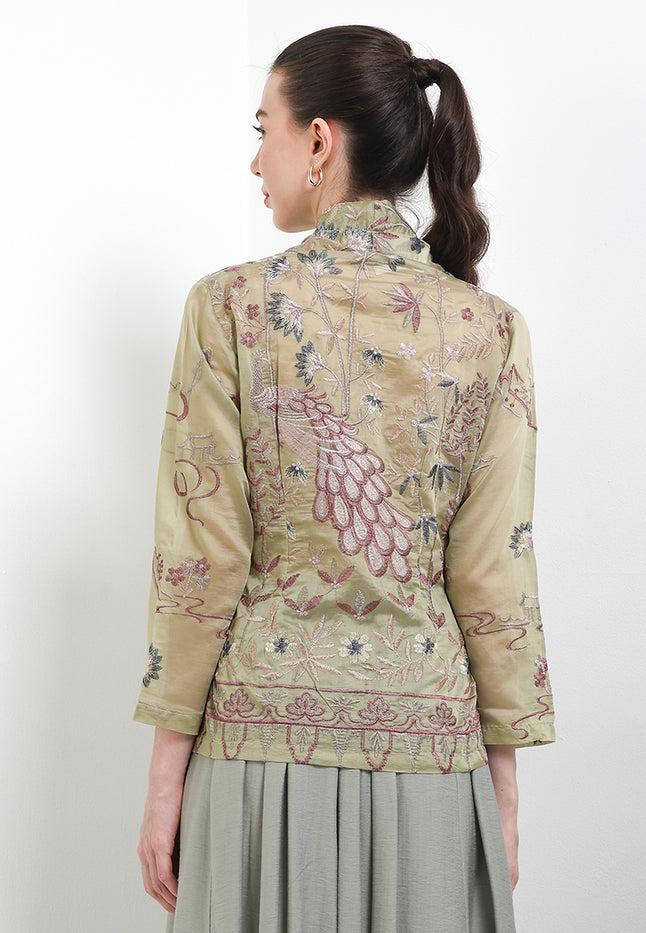 Kebaya Embroidery-Peacock 7/8-Sleeve