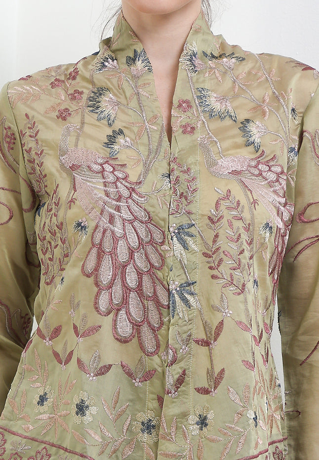 Kebaya Embroidery-Peacock 7/8-Sleeve