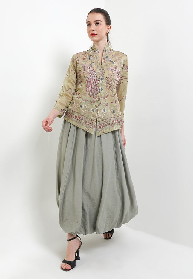 Kebaya Embroidery-Peacock 7/8-Sleeve