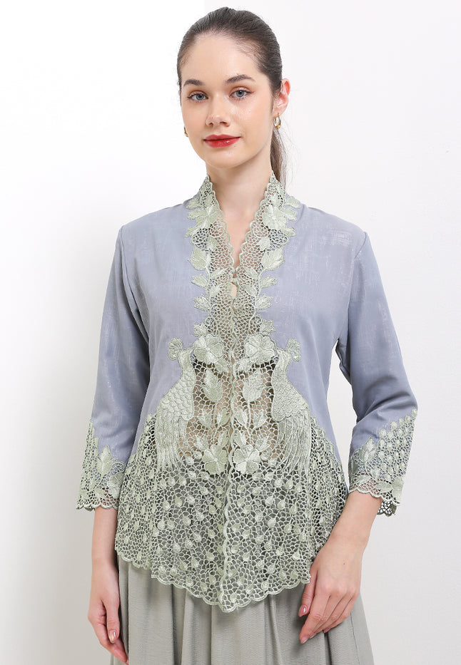 Embroidery Kebaya 7/8-Sleeve>Peacock Unicolor