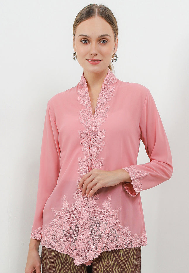 Embroidery Kebaya Classic Long/Sleeve-Seret Kopi