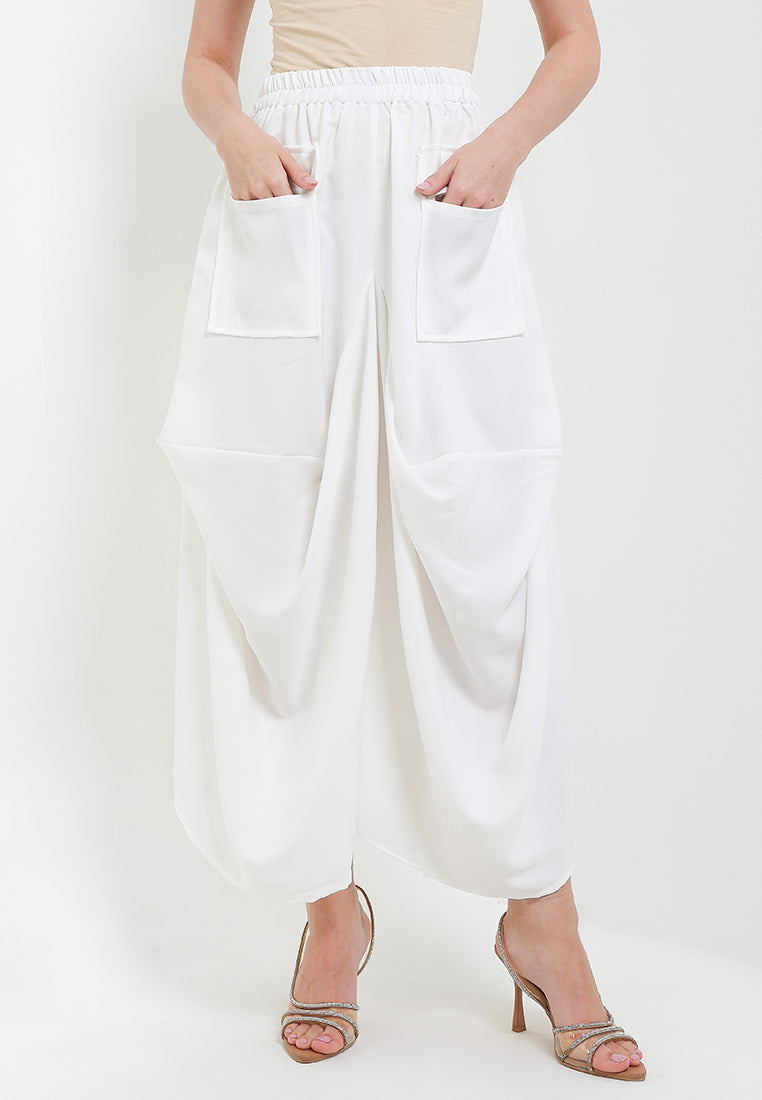 Elastic-waisted Culottes Asymmetric