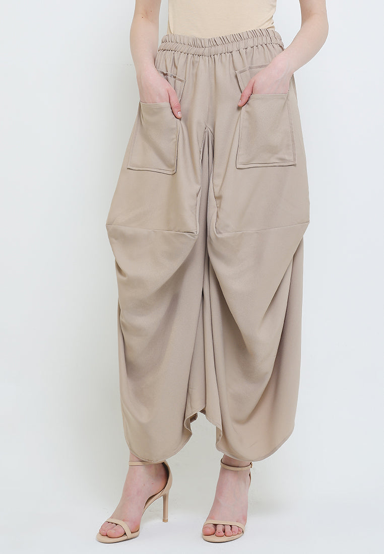 Elastic-waisted Culottes Asymmetric