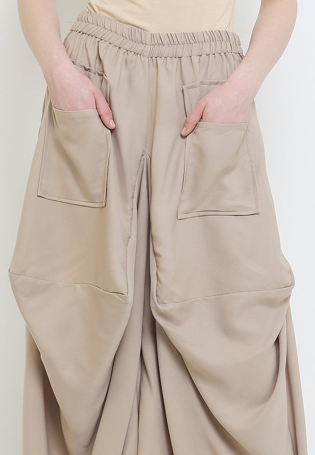 Elastic-waisted Culottes Asymmetric