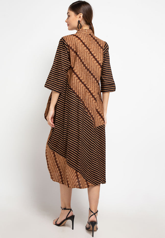 Asymmetric Dress V-Double 3/4-length Sleeves Tara Cut&Sew+Lining