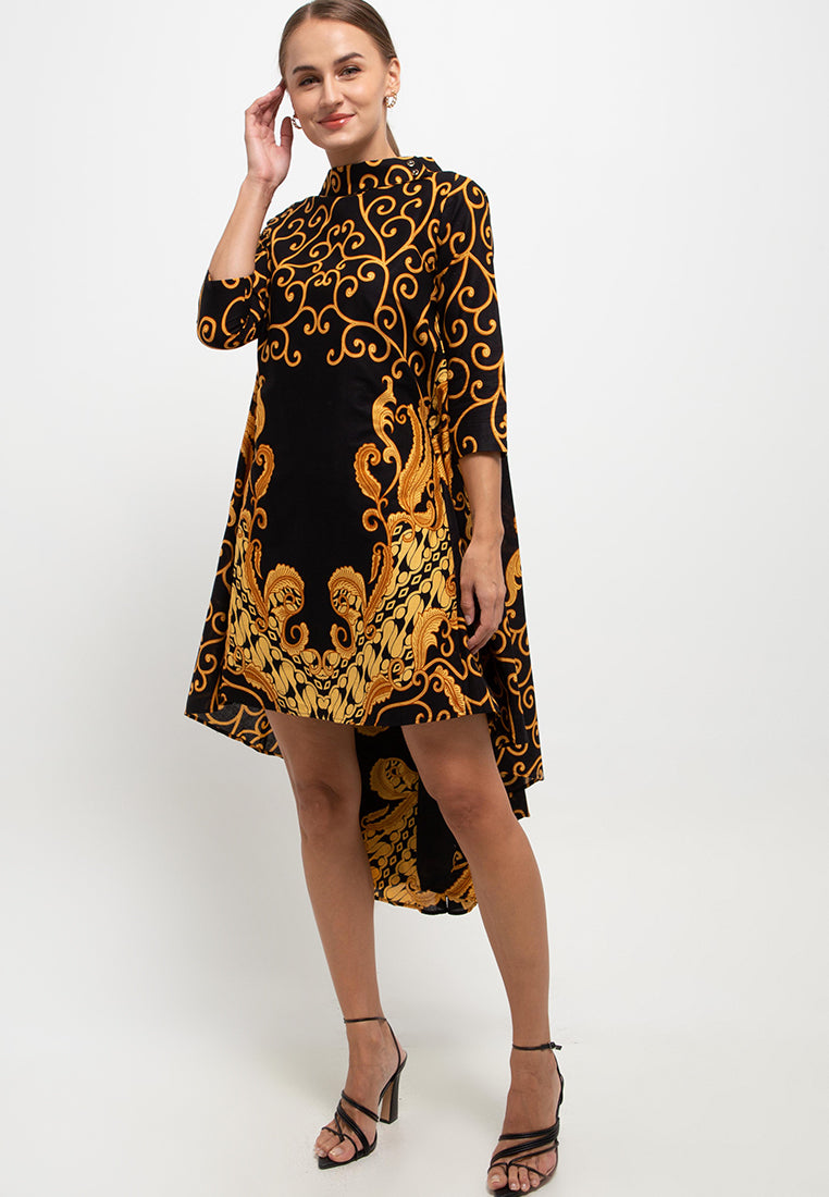 Dress LongTail Rolled 7/8-length Sleeves+Front Lining