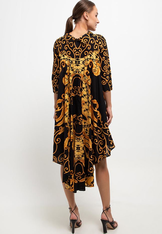 Dress LongTail Rolled 7/8-length Sleeves+Front Lining