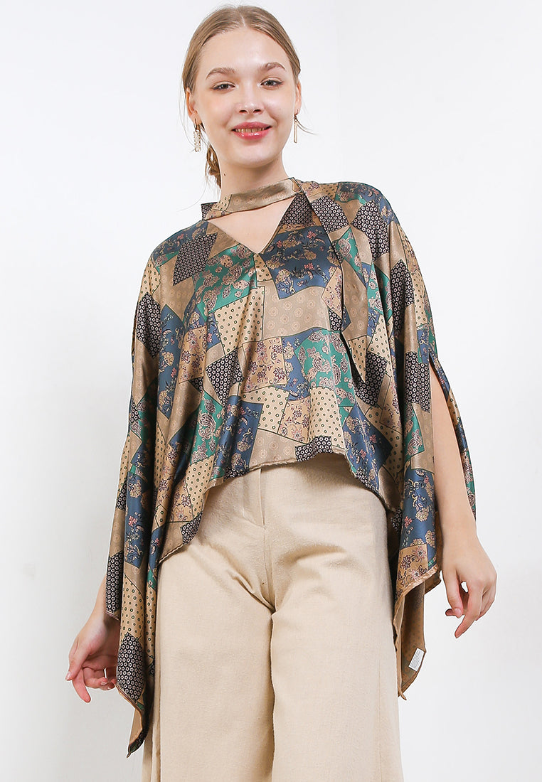 Blouse Lowo Crop TurtleTie Slv-Shawl