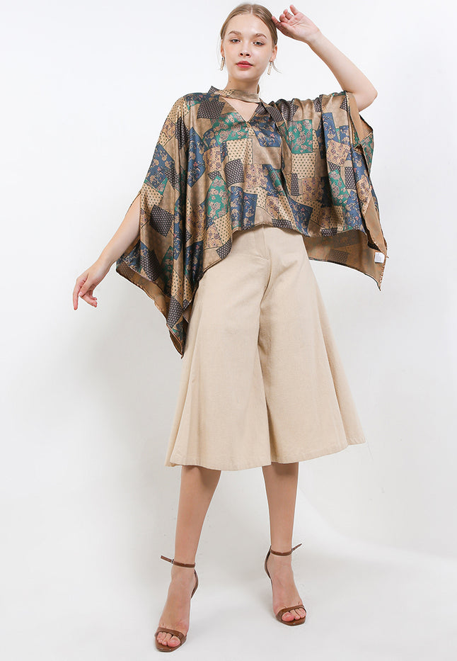 Blouse Lowo Crop TurtleTie Slv-Shawl