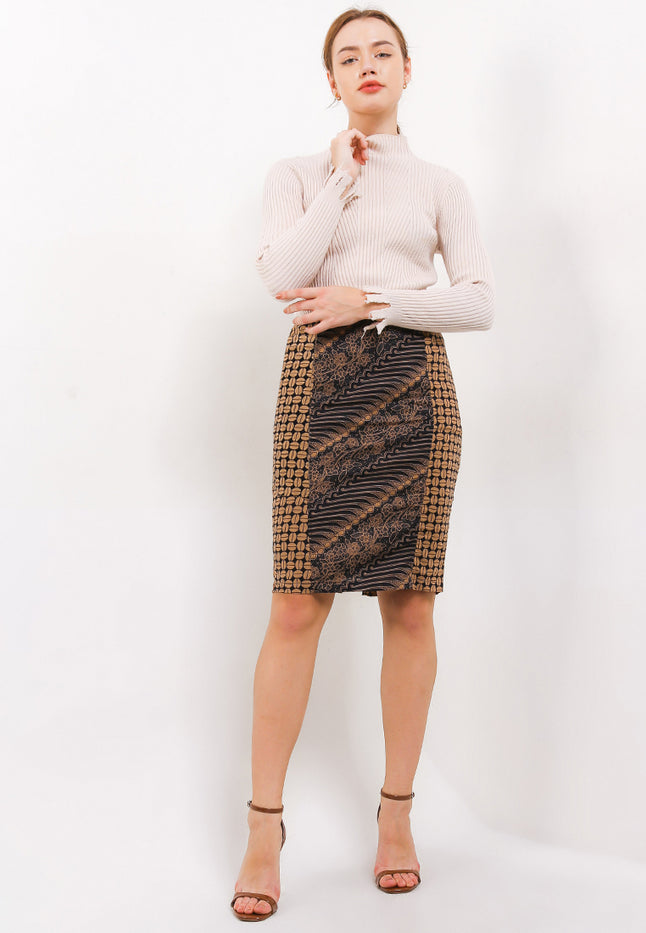 Elastic waisted Skirt Pencil Cut&Sew+Lining