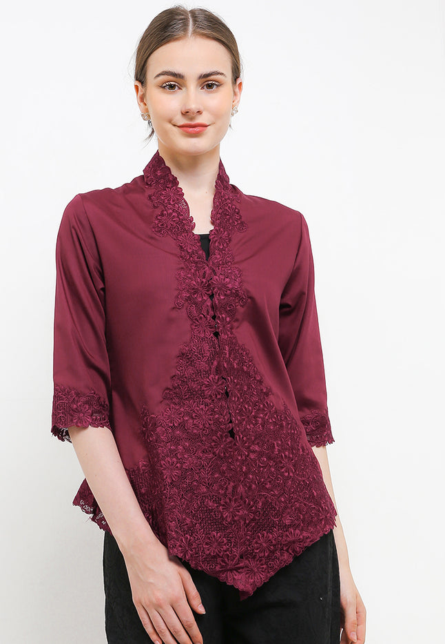 Embroidery Kebaya 3/4-length Sleeves Seret Pecah Kopi Belah Tengah